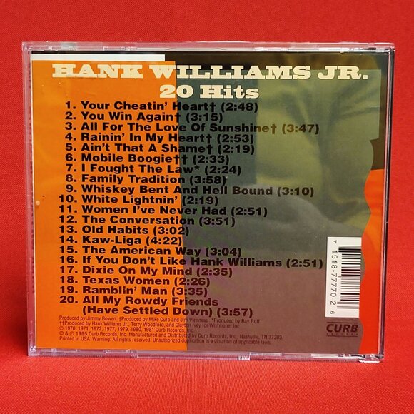 Hank Williams Jr 20 Hits CD 1995 - Picture 2 of 8